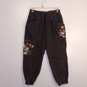 Embroidered Unisex Street Wear Jeans - Black